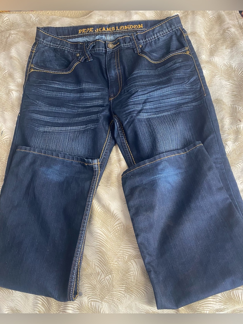 Pepe Jeans PJL73 Brown Logo Blue Jeans Men's Wide Leg Baggy Size 38X33.